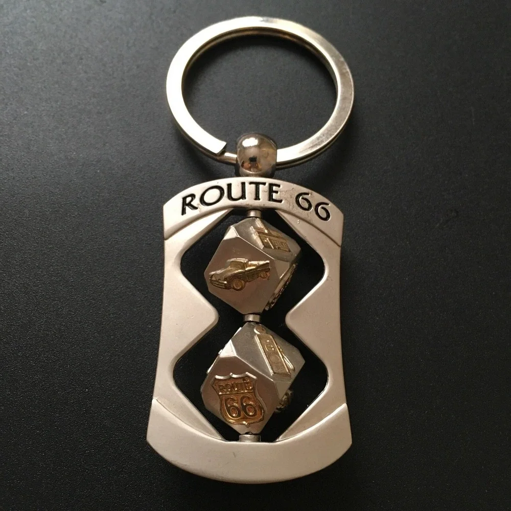 Route 66 Silver Rotating Dice Keychain